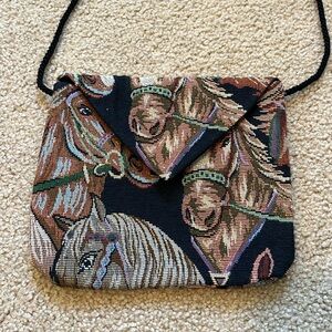 Vintage tapestry crossbody bag with woven horse pattern excellent condition